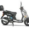 A scooter with a back seat on the ground.